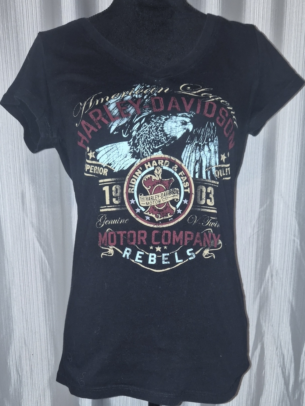 Harley-Davidson Black Short-Sleeve Graphic Tee with Red and Cream Accents